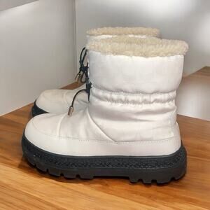 COACH Kailee Boots White Nylon/Lamb Fur/Black Leather Winter Booties Size 7